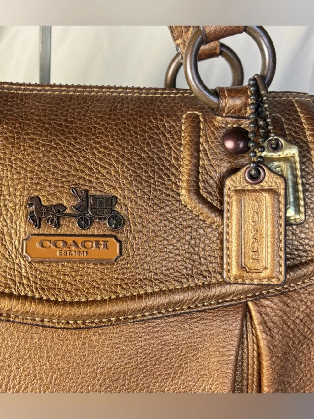 Coach Madison Satchel Metallic Bronze Leather Crossbody – Excellent Condition